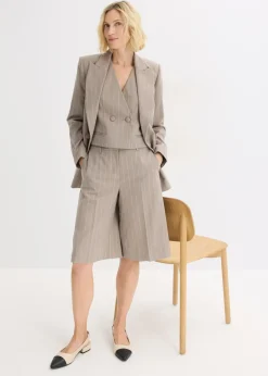 bonprix bonprix Chaleco de traje de raya diplomática Marrón grisáceo/blanco perla de rayas Sale