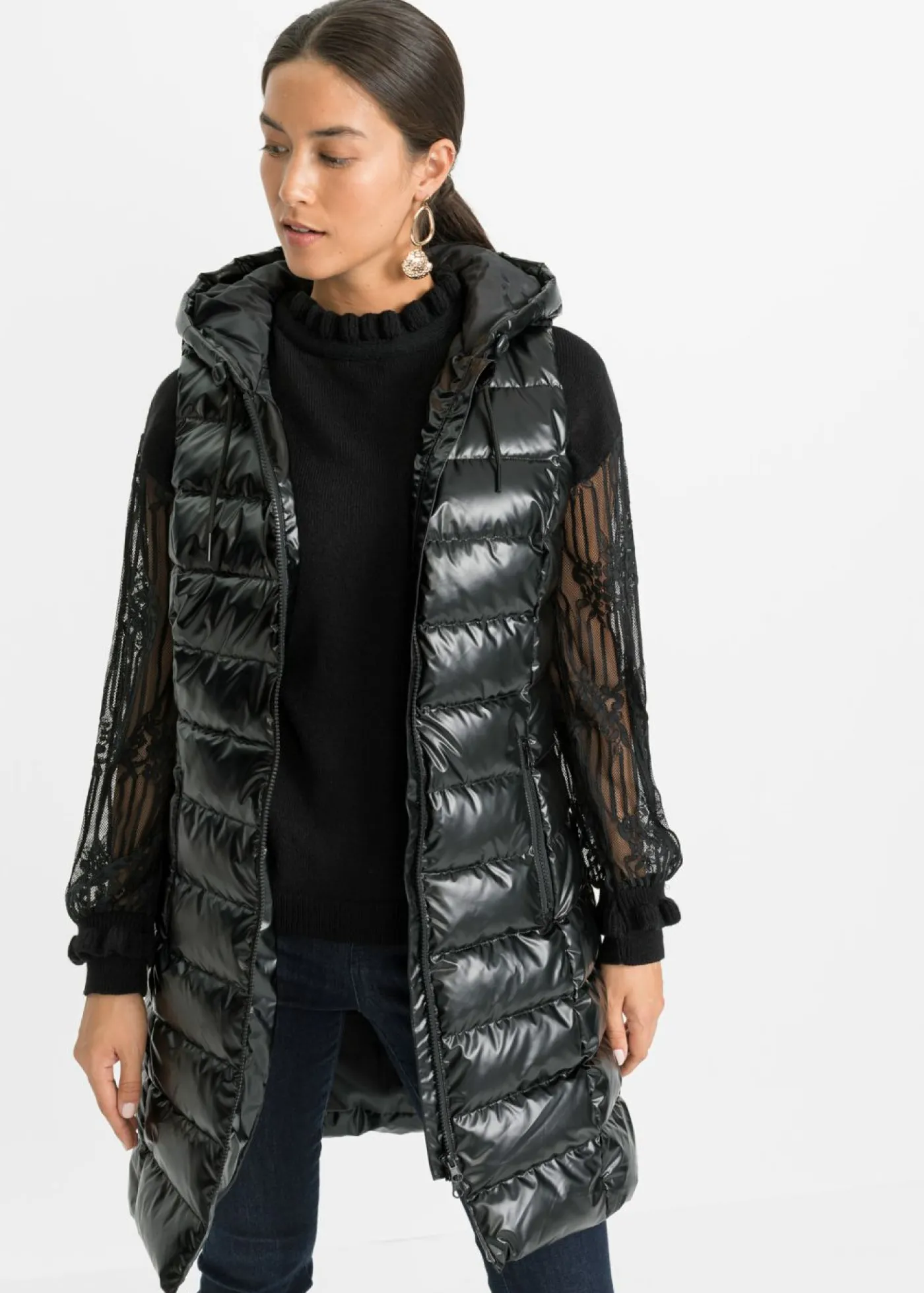 bonprix bonprix Chaleco guateado con diseño brillante Negro Discount