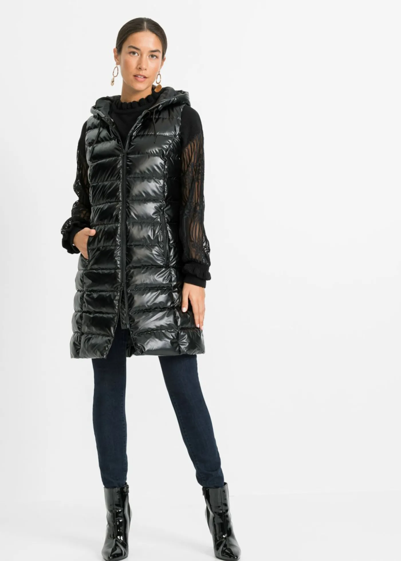 bonprix bonprix Chaleco guateado con diseño brillante Negro Discount