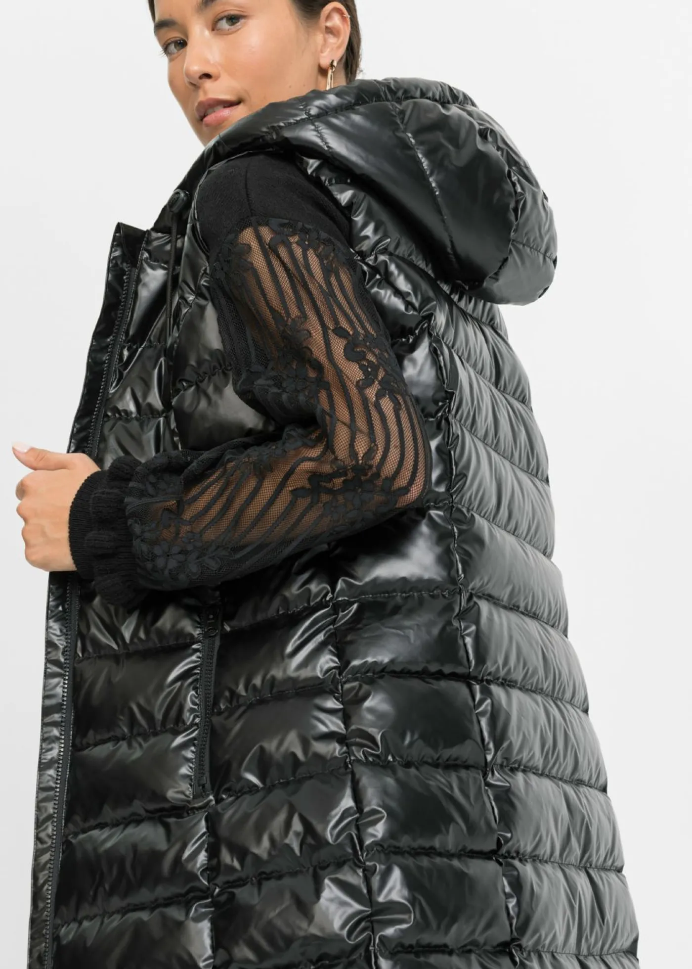 bonprix bonprix Chaleco guateado con diseño brillante Negro Discount