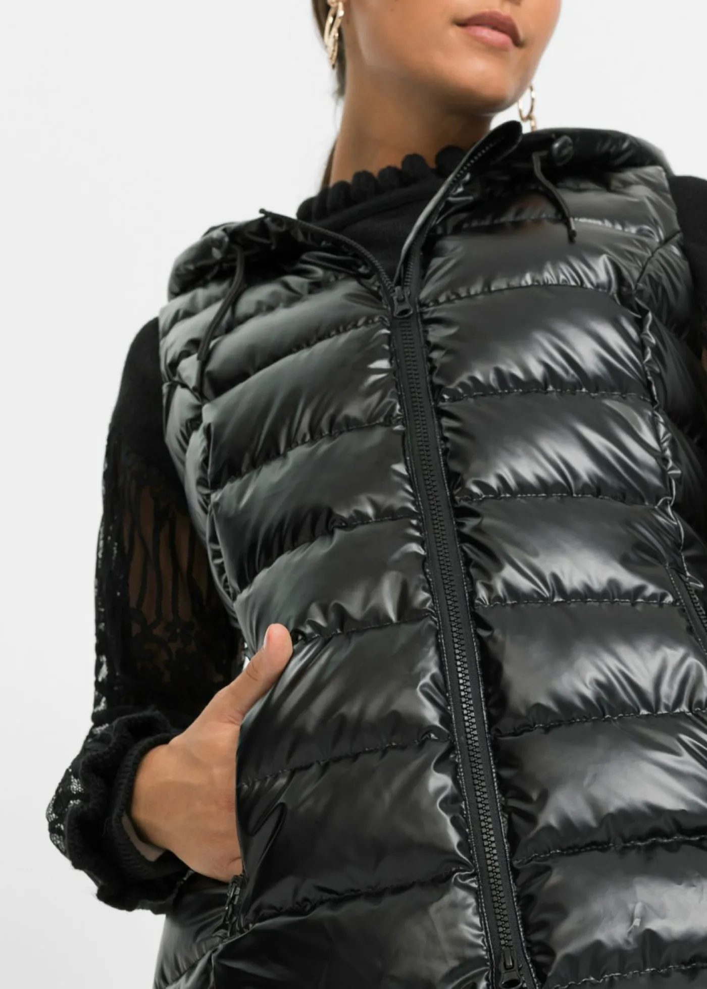 bonprix bonprix Chaleco guateado con diseño brillante Negro Discount