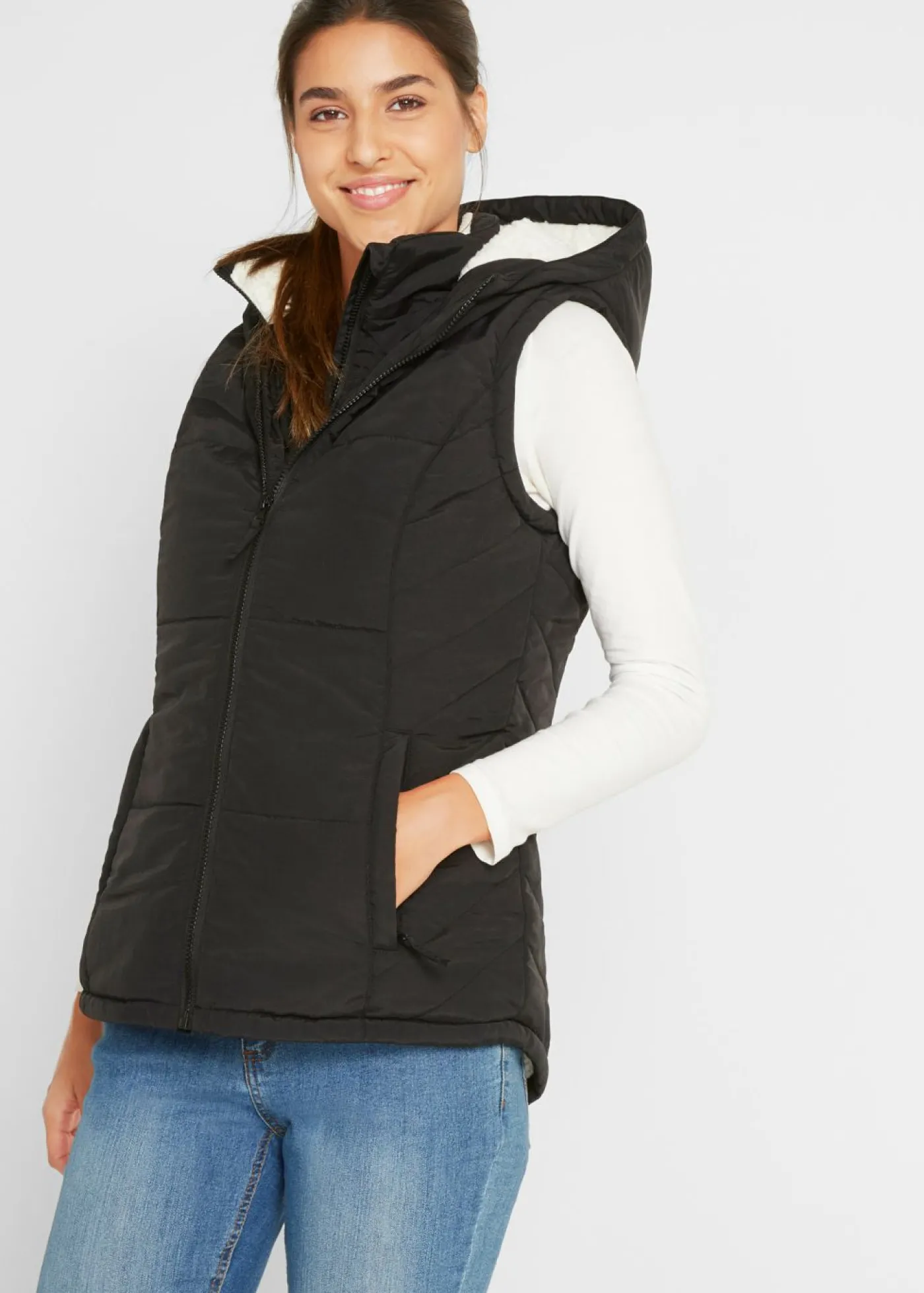 bonprix bonprix Chaleco guateado con forro polar Negro Clearance