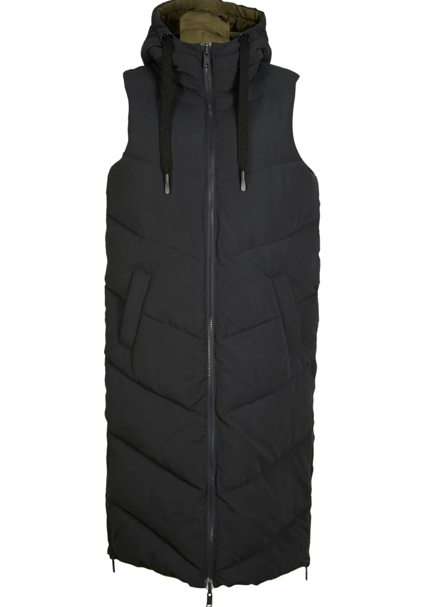 bonprix bonprix Chaleco guateado reversible de poliéster reciclado con capucha Negro-verde oliva New