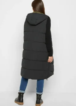 bonprix bonprix Chaleco guateado reversible de poliéster reciclado con capucha Negro-verde oliva New