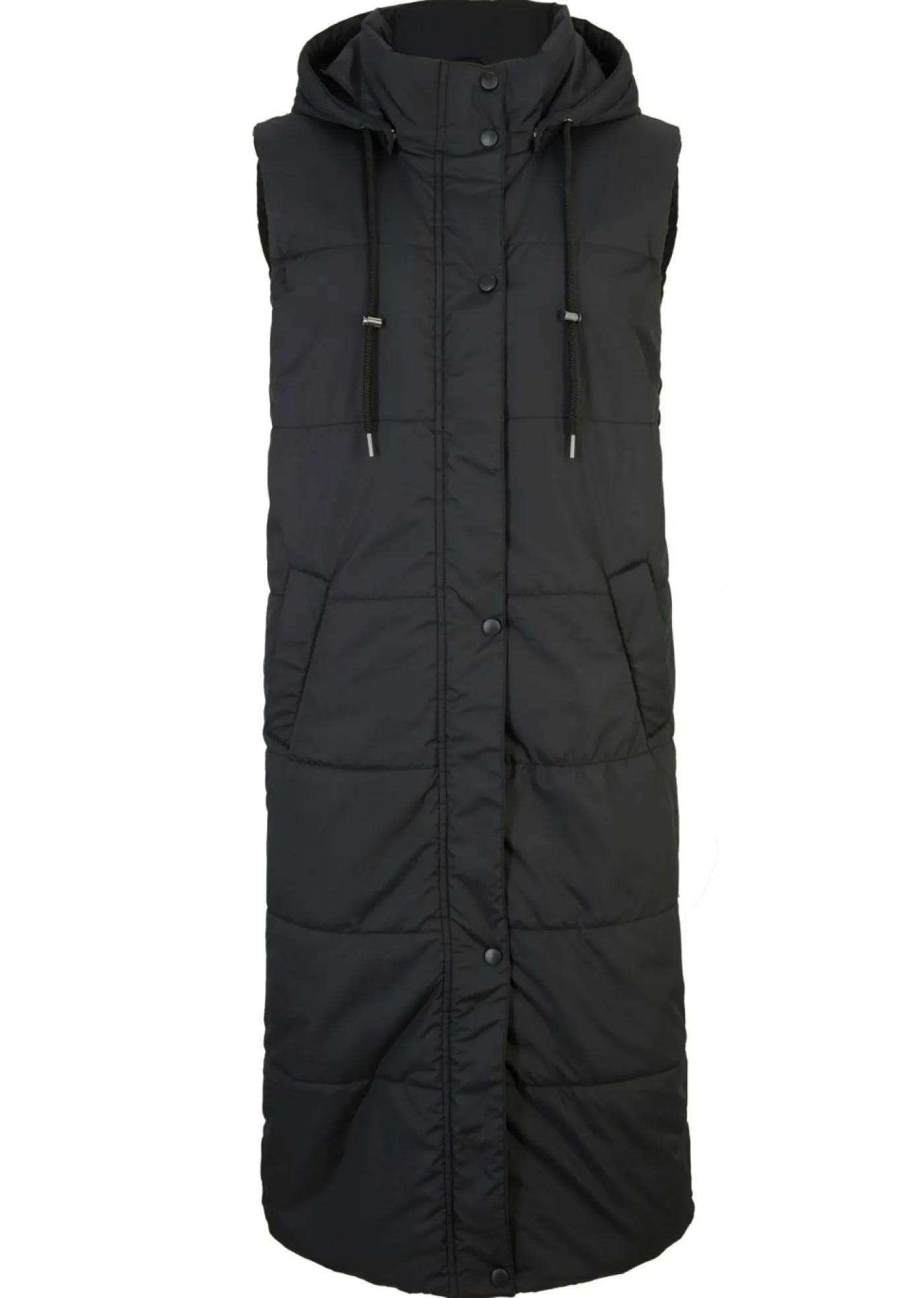 bonprix bonprix Chaleco largo acolchado con capucha y aberturas laterales Negro Outlet