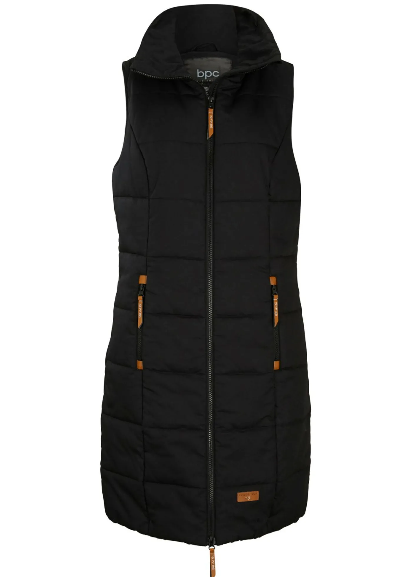 bonprix bonprix Chaleco largo con cuello alto Negro Discount
