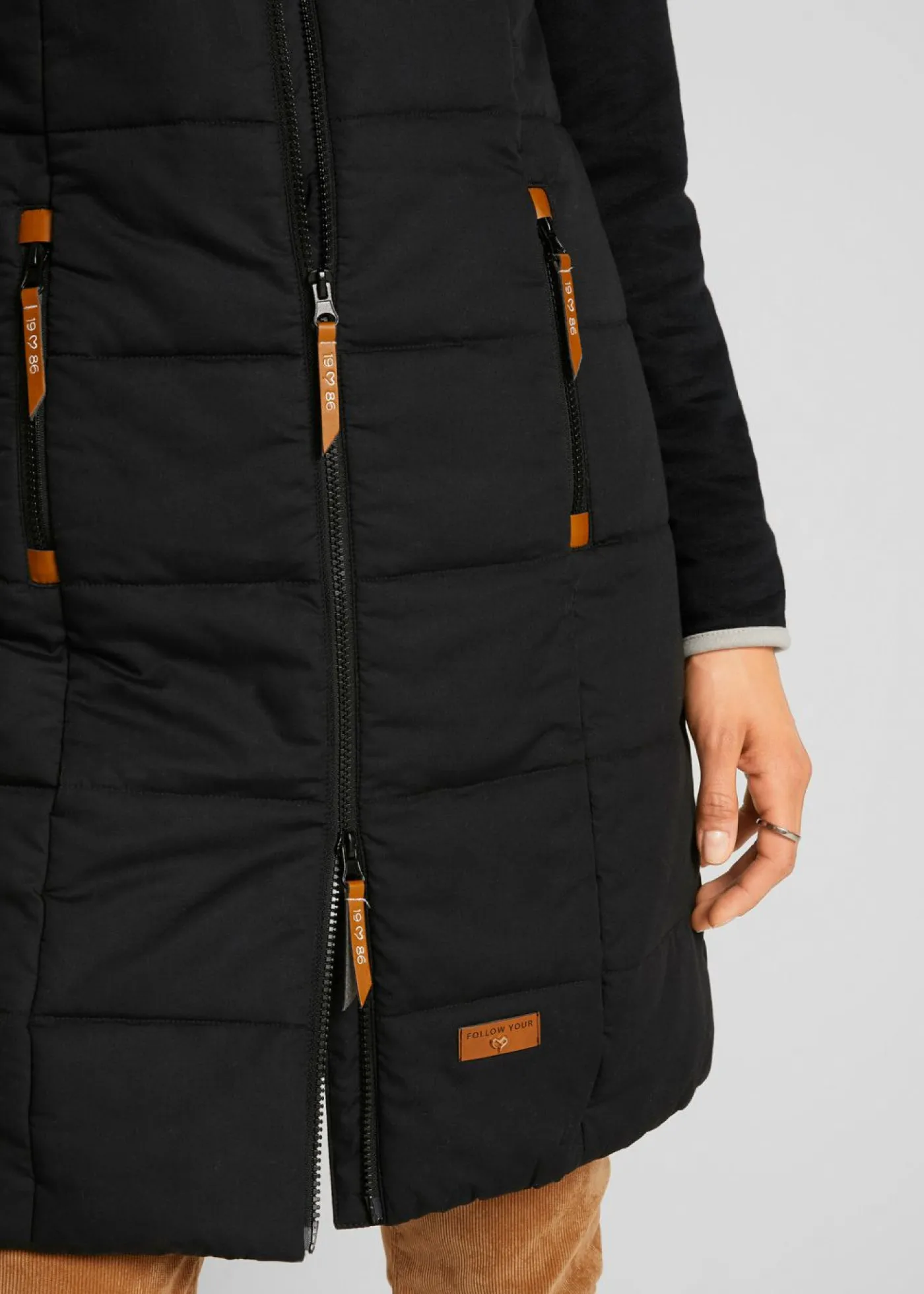 bonprix bonprix Chaleco largo con cuello alto Negro Discount