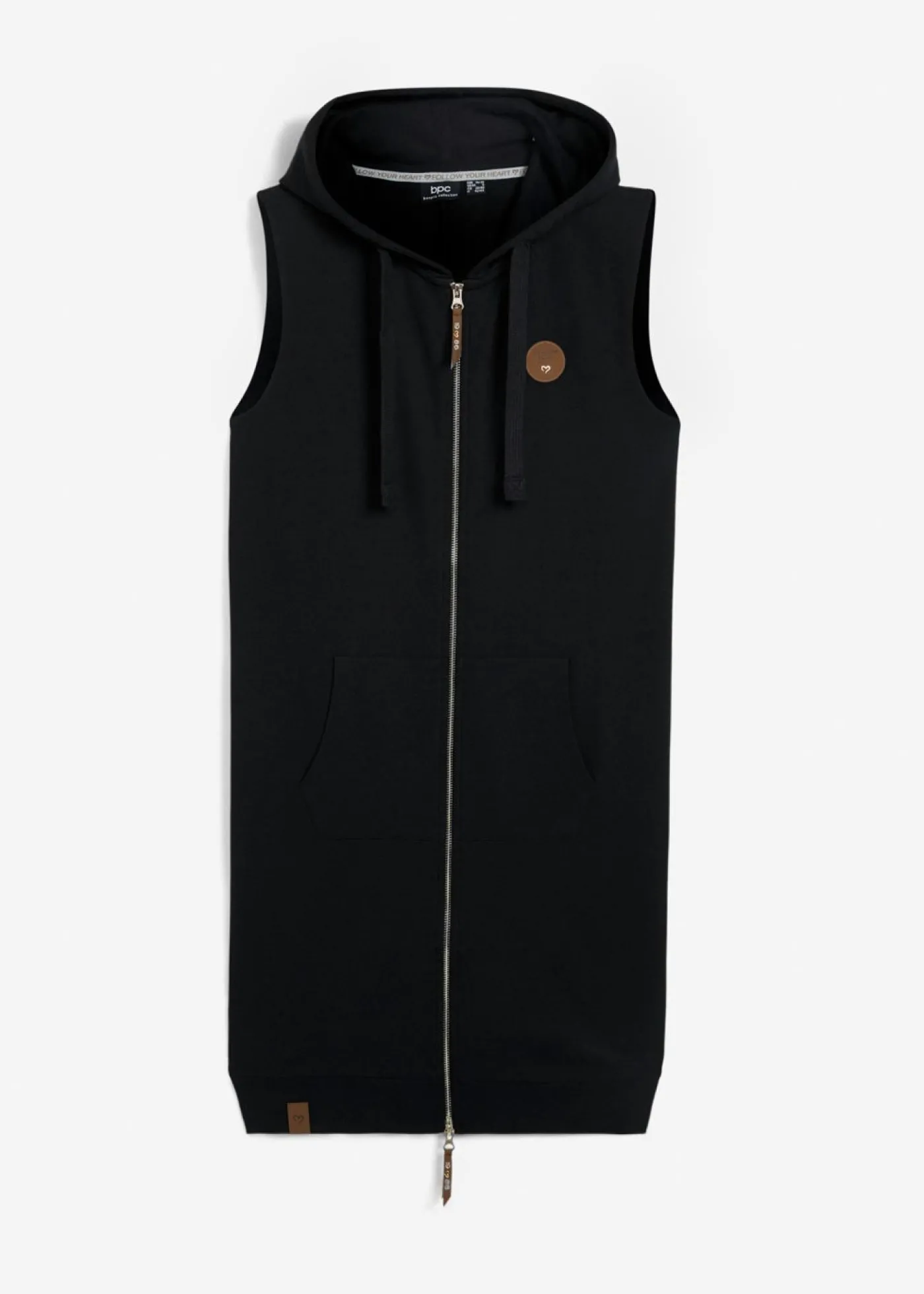 bonprix bonprix Chaleco largo tipo sudadera con capucha de mezcla de algodón Negro New