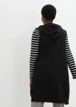bonprix bonprix Chaleco largo tipo sudadera con capucha de mezcla de algodón Negro New