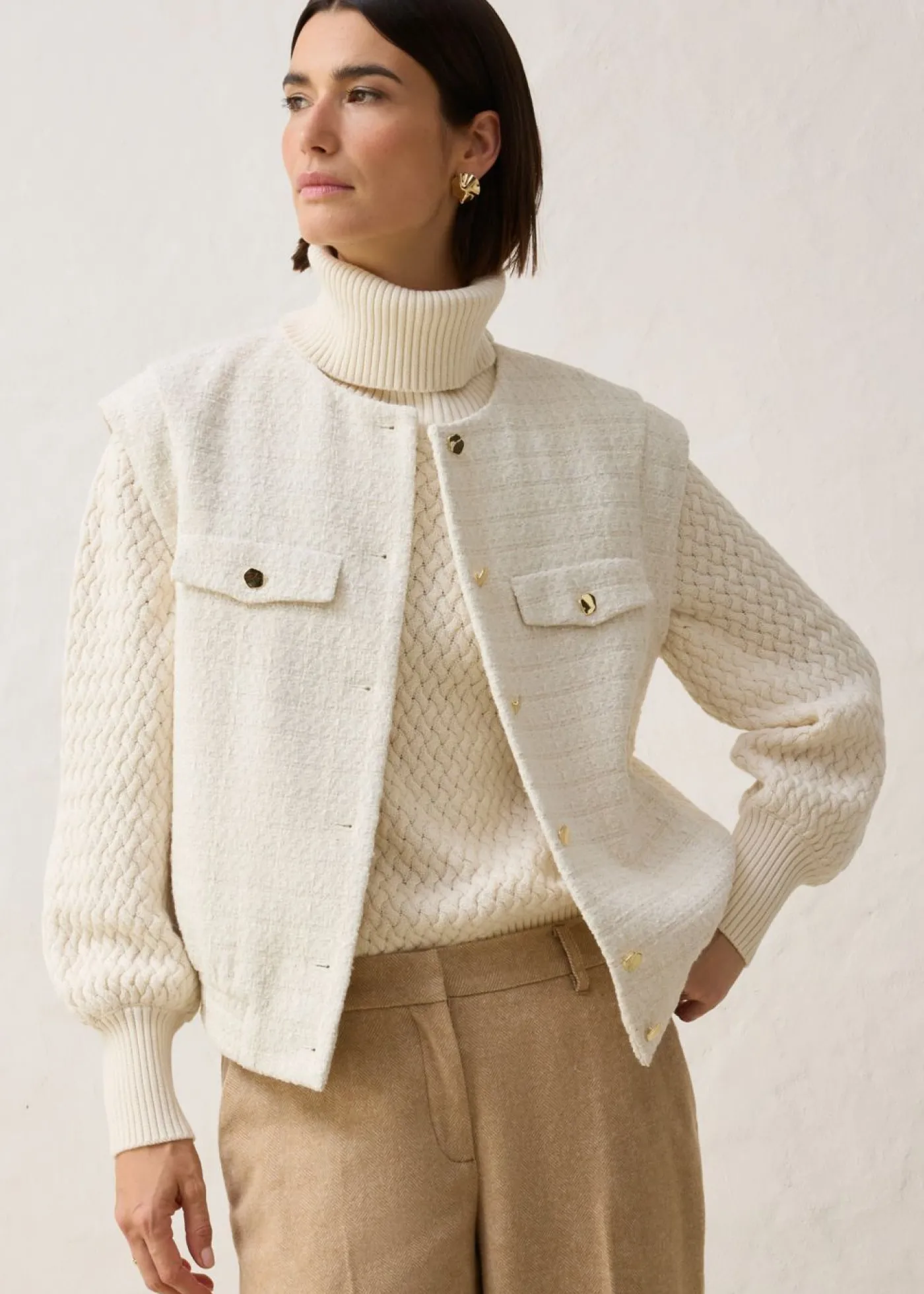 bonprix bonprix Chaleco tipo americana con contenido de lana Beige natural Online