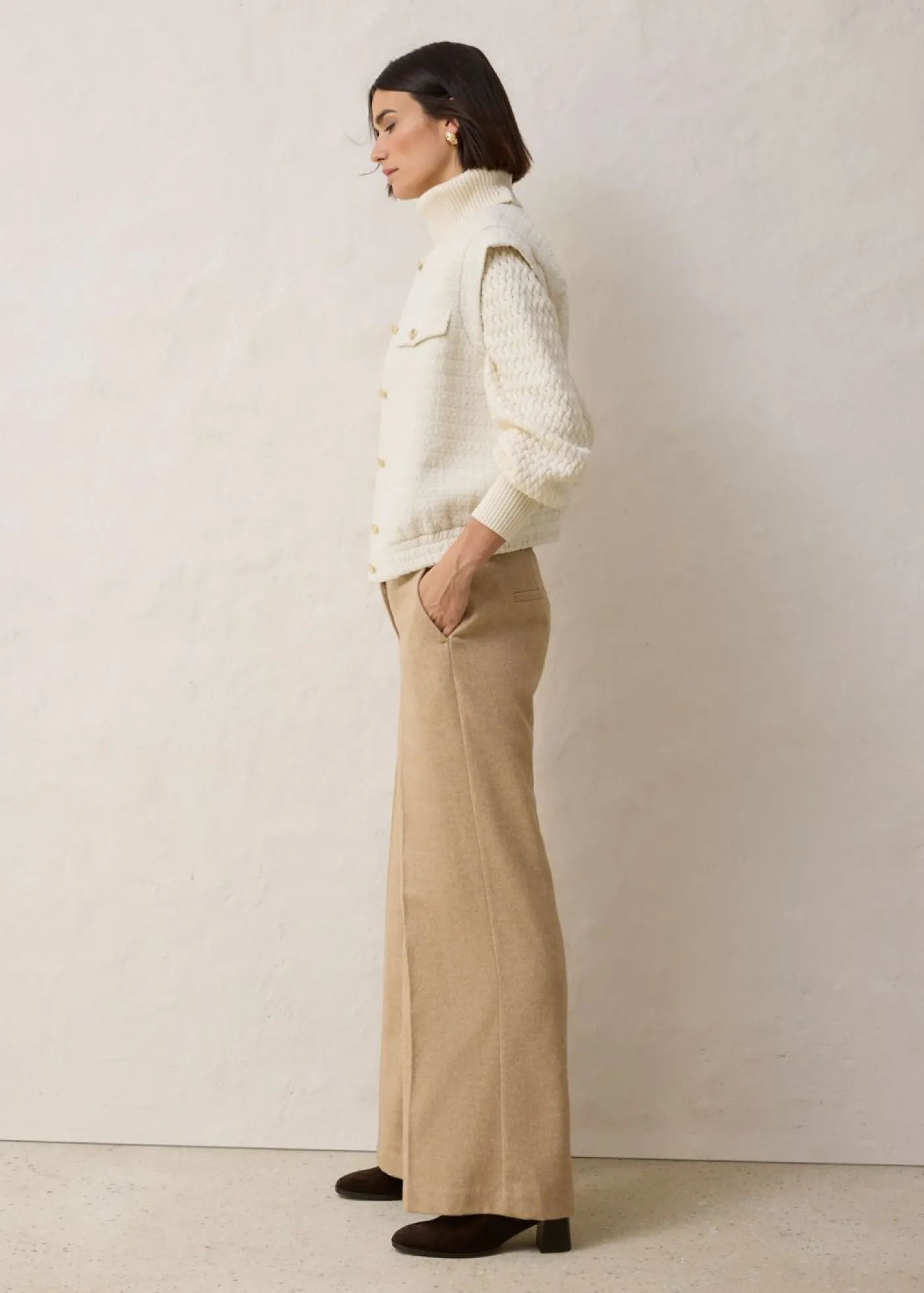 bonprix bonprix Chaleco tipo americana con contenido de lana Beige natural Online