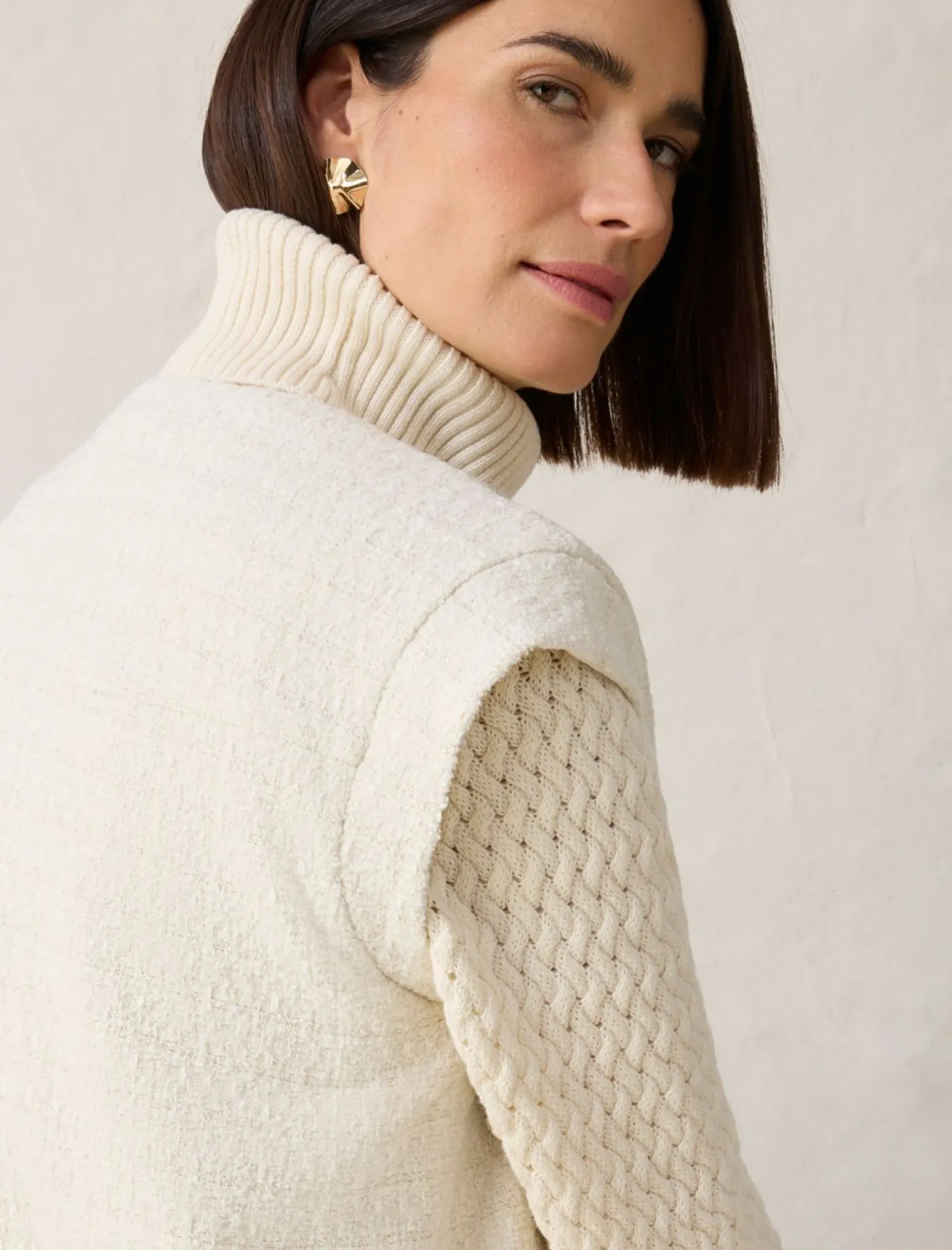 bonprix bonprix Chaleco tipo americana con contenido de lana Beige natural Online