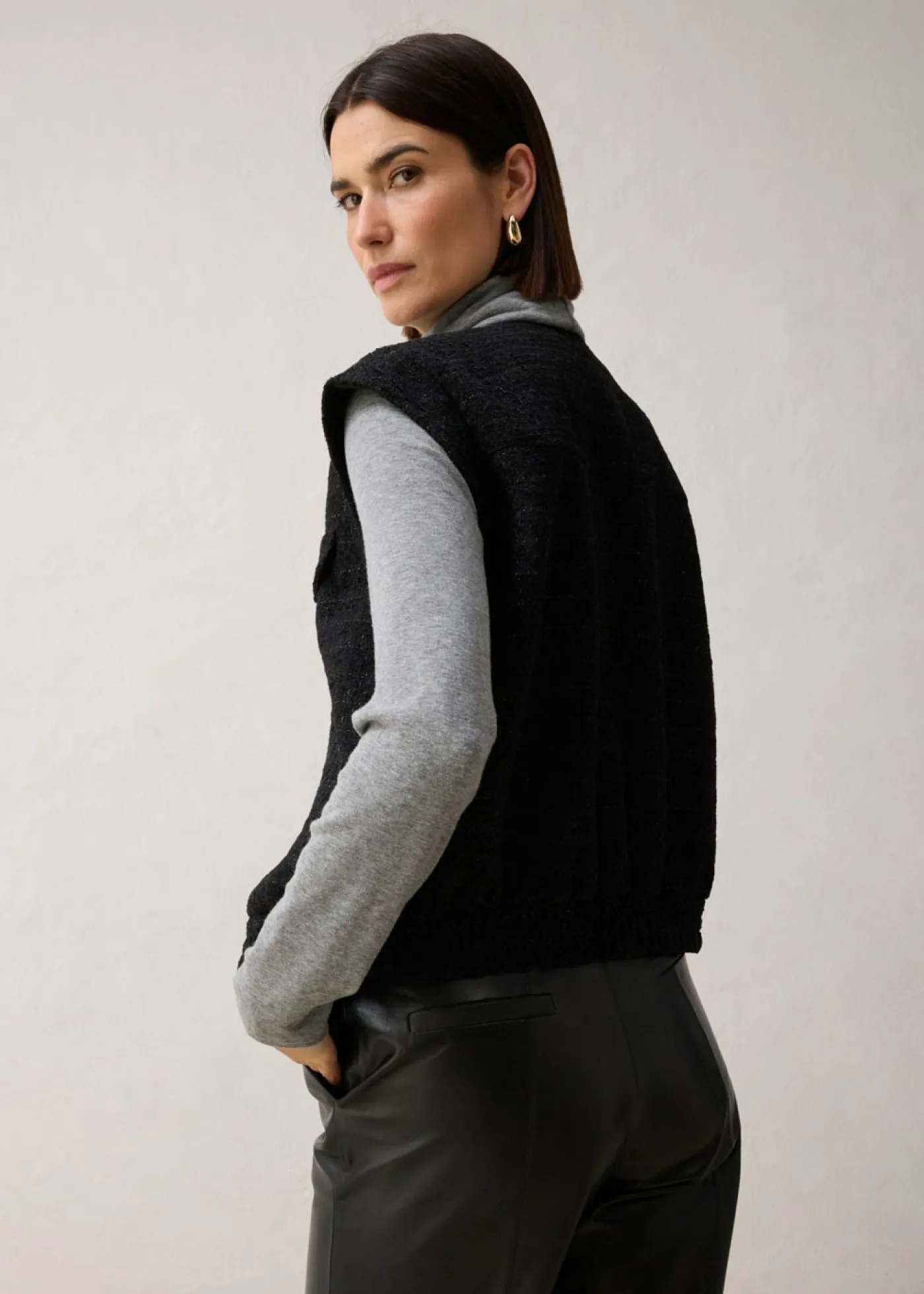 bonprix bonprix Chaleco tipo americana con contenido de lana Negro Discount