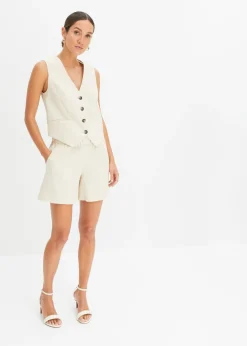 bonprix bonprix Chaleco y pantalón corto de mezcla de lino Beige-arena Outlet