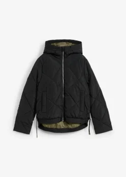 bonprix bonprix Chaqueta acolchada corta, con forro y colores en contraste Negro-verde oliva oscuro