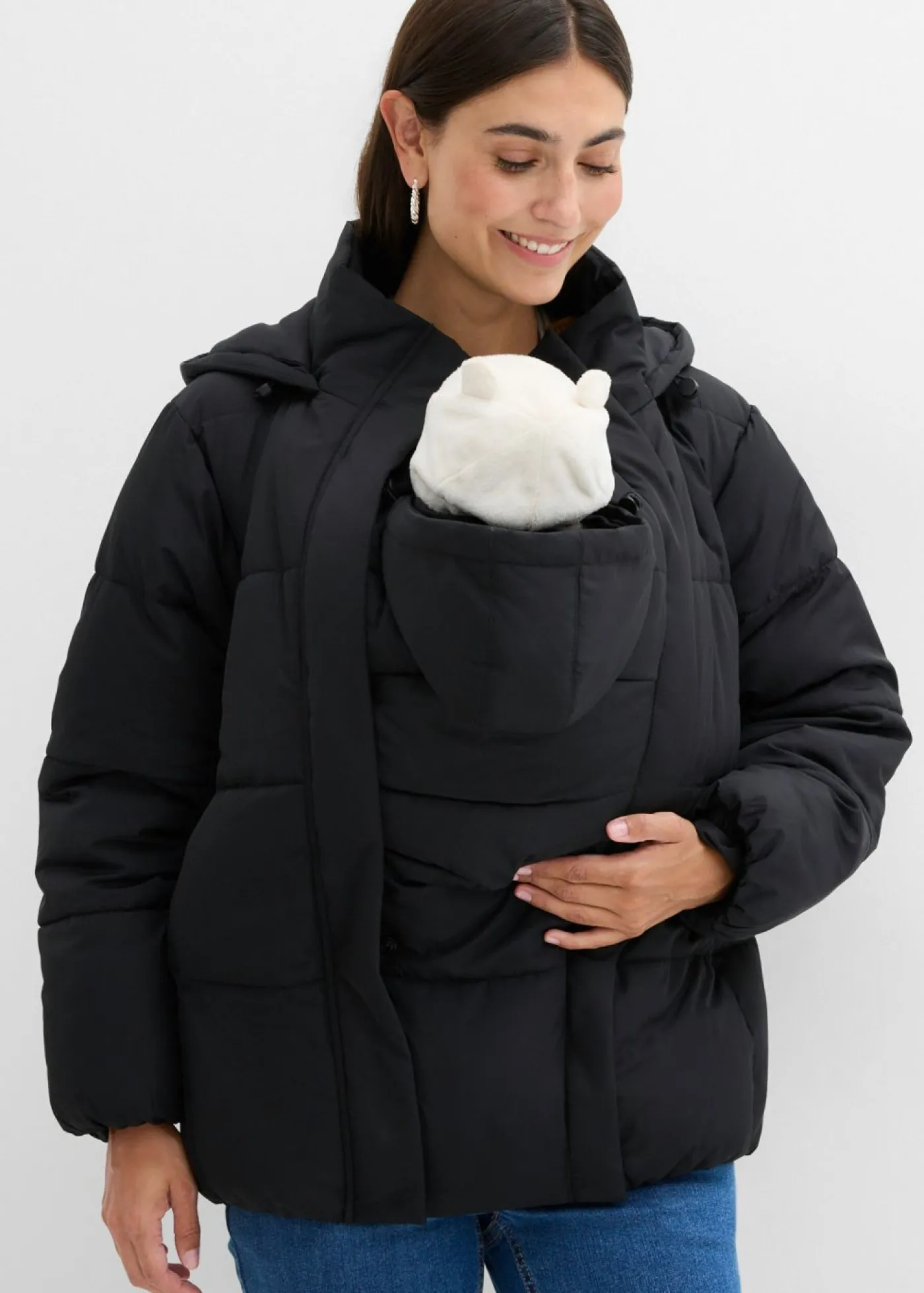 bonprix bonprix Chaqueta acolchada premamá 3 en 1 repelente al agua con inserto para porteo Negro Best
