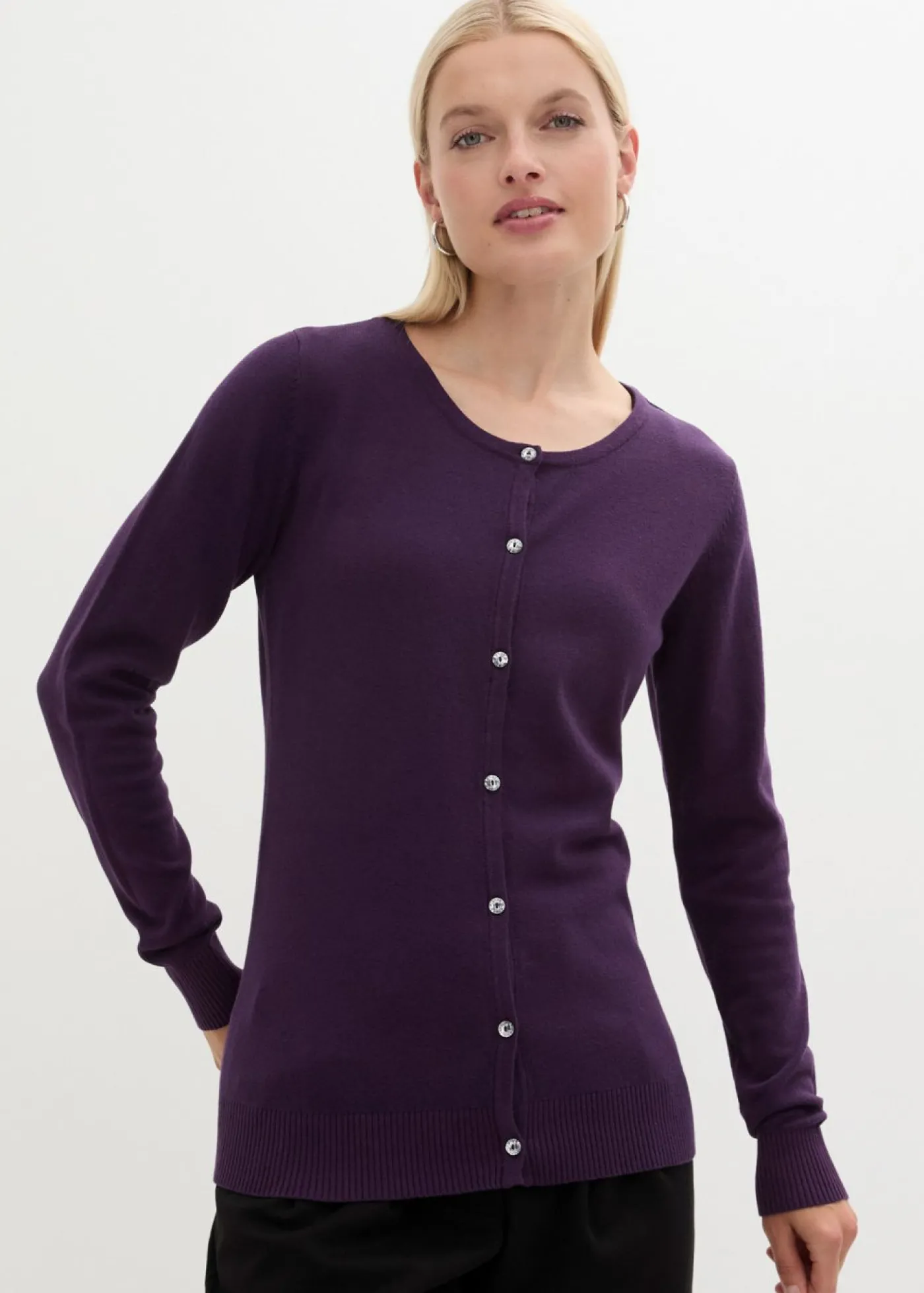 bonprix bonprix Chaqueta ajustada de punto fino Lila oscuro Discount