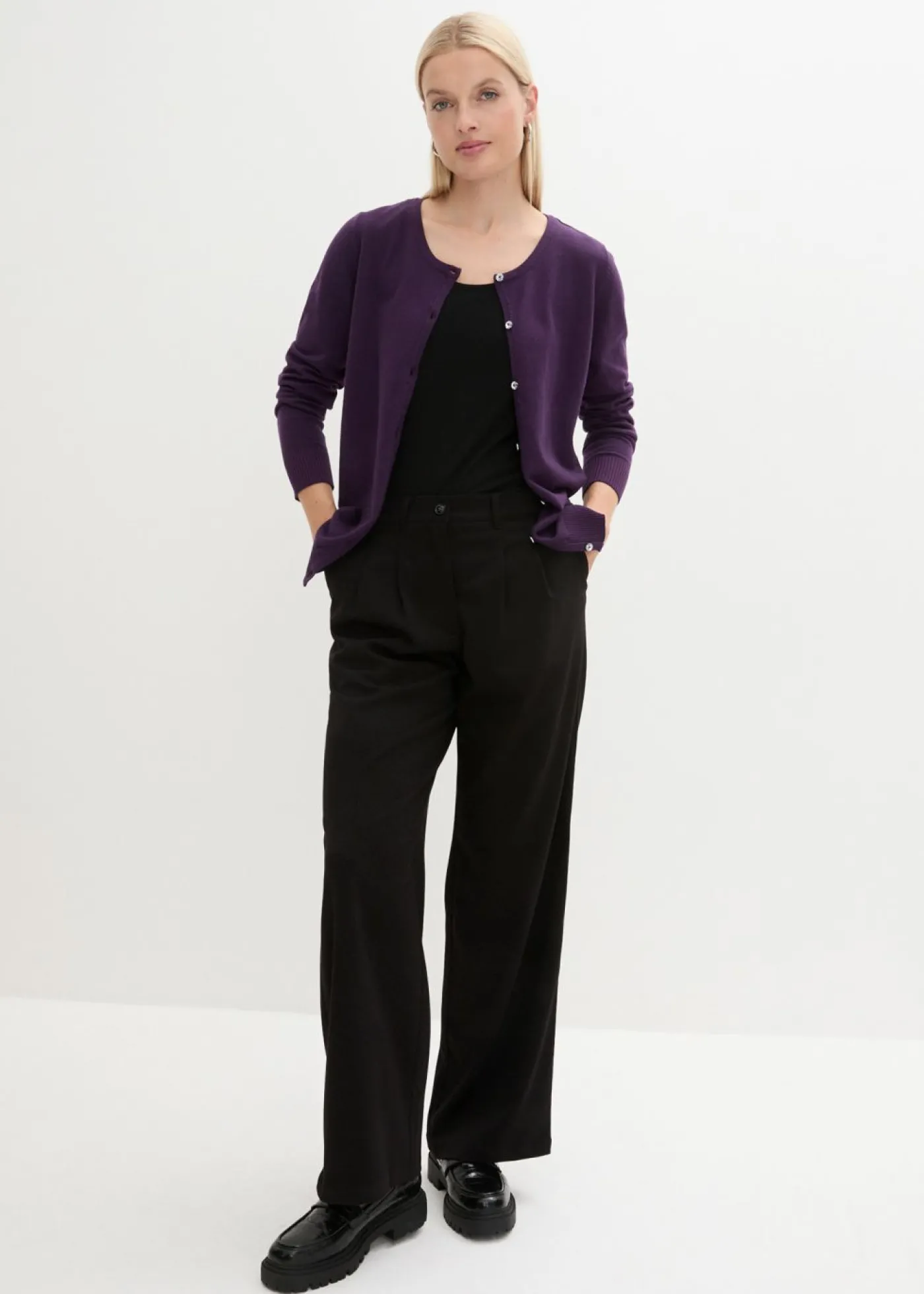 bonprix bonprix Chaqueta ajustada de punto fino Lila oscuro Discount