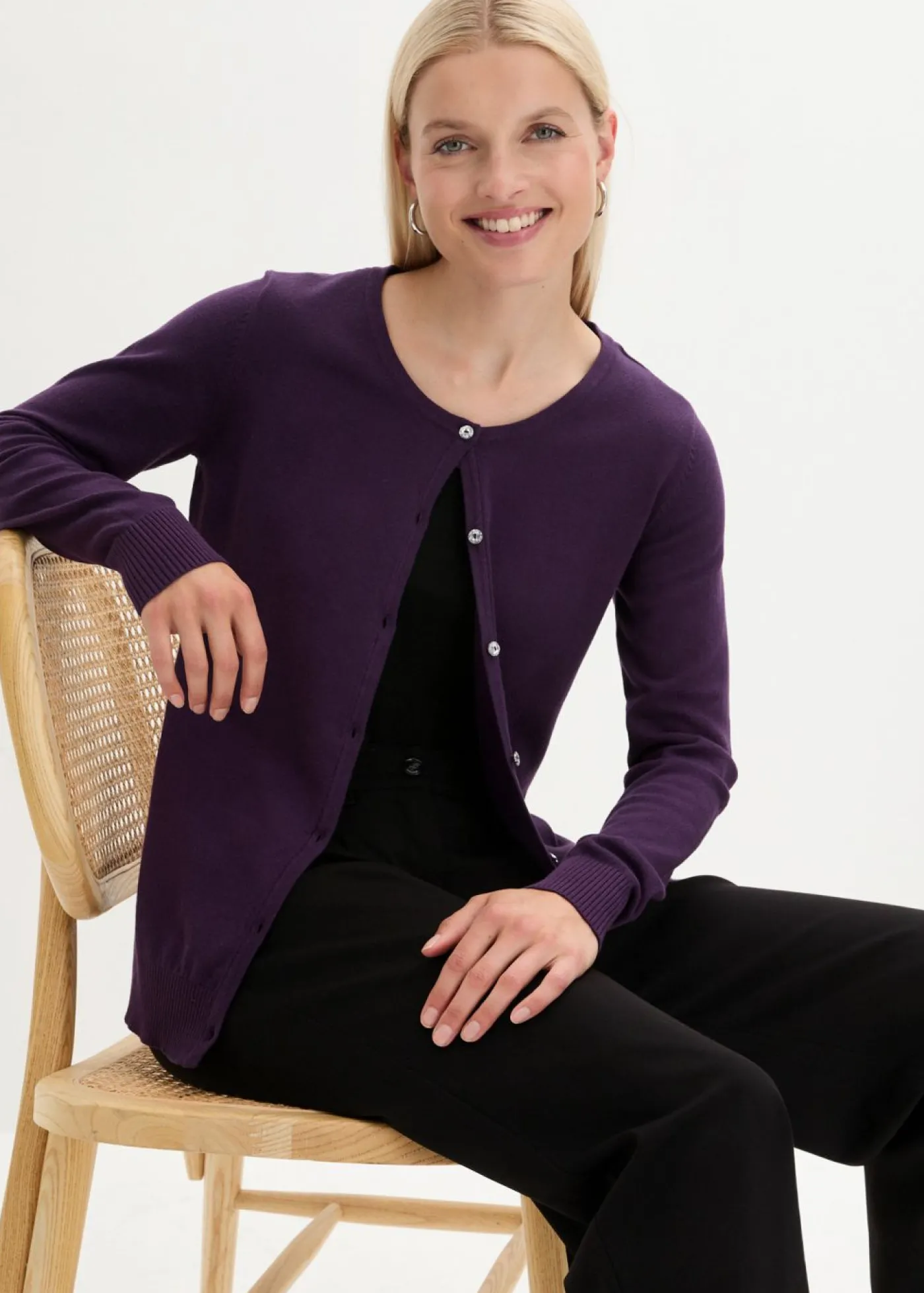 bonprix bonprix Chaqueta ajustada de punto fino Lila oscuro Discount