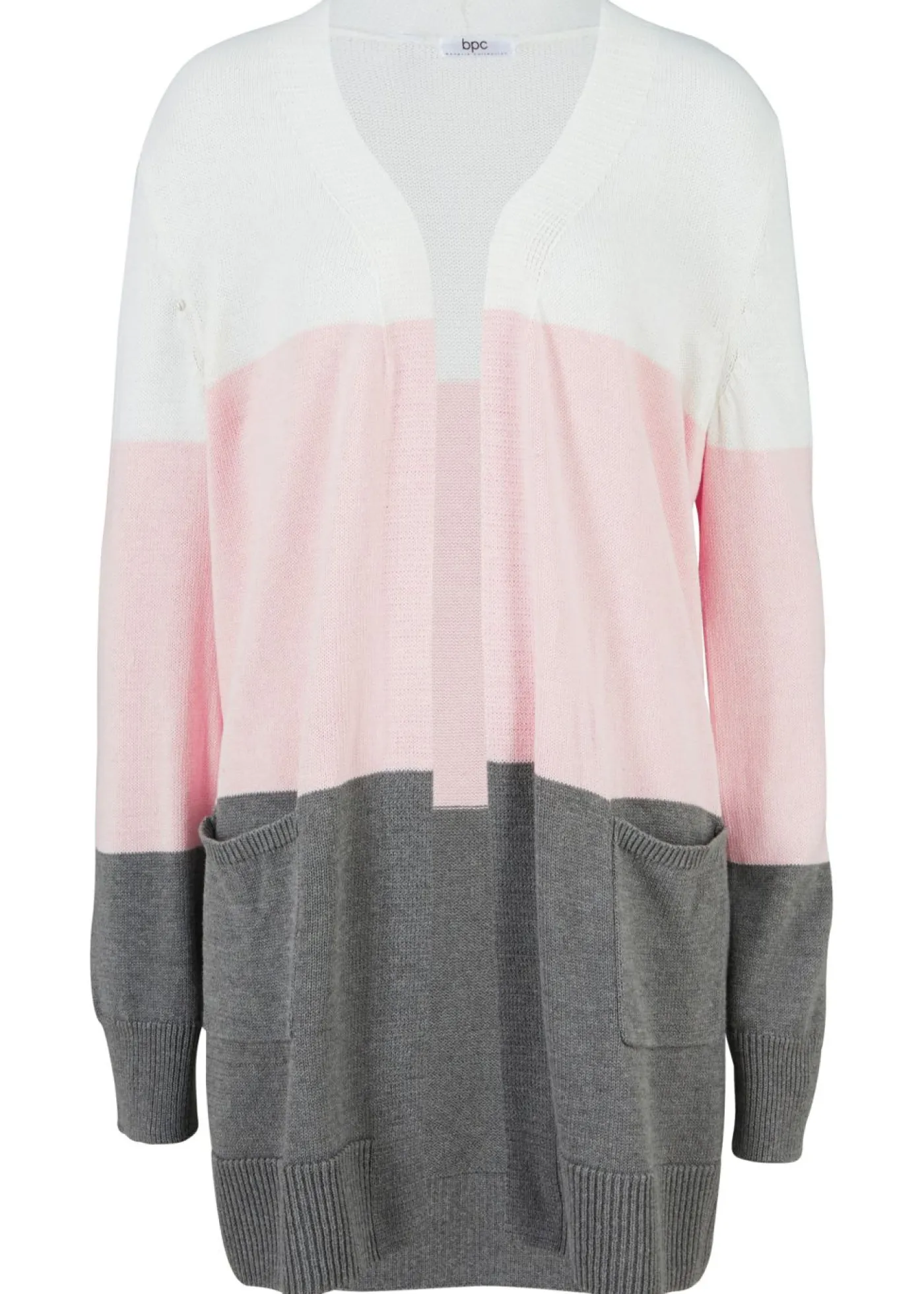 bonprix bonprix Chaqueta ancha de punto con manga larga crema suave/gris moteado/rosa pálido rayas horizontales Sale