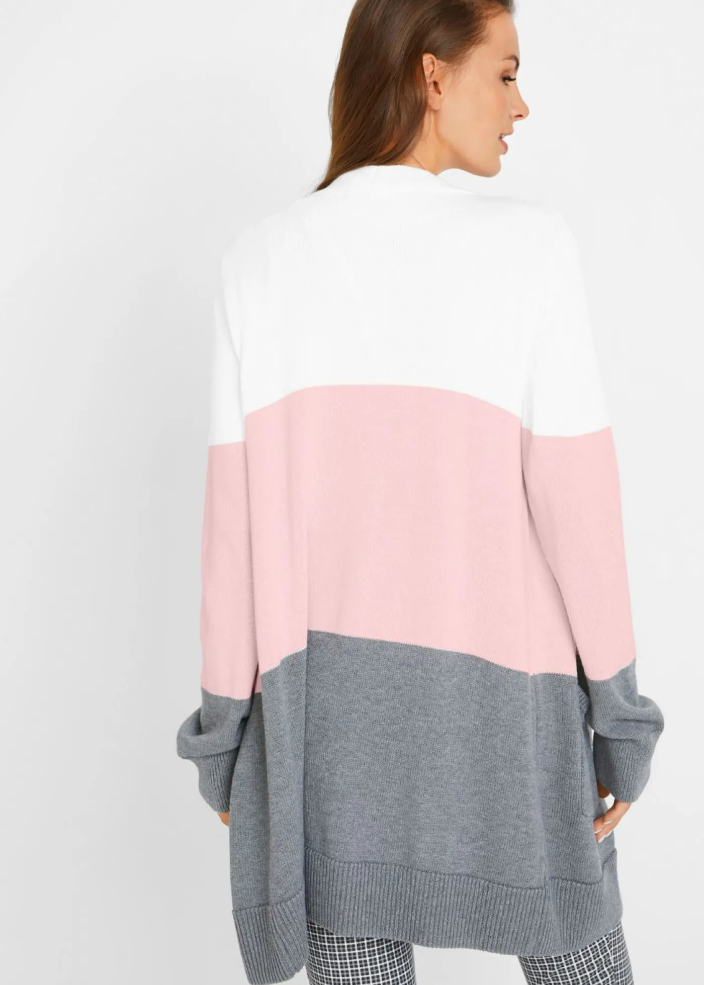 bonprix bonprix Chaqueta ancha de punto con manga larga crema suave/gris moteado/rosa pálido rayas horizontales Sale