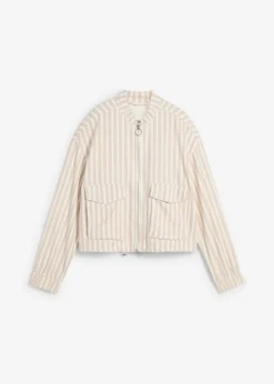 bonprix bonprix Chaqueta bomber con aspecto de lino beige almendra-blanco lana con rayas Outlet