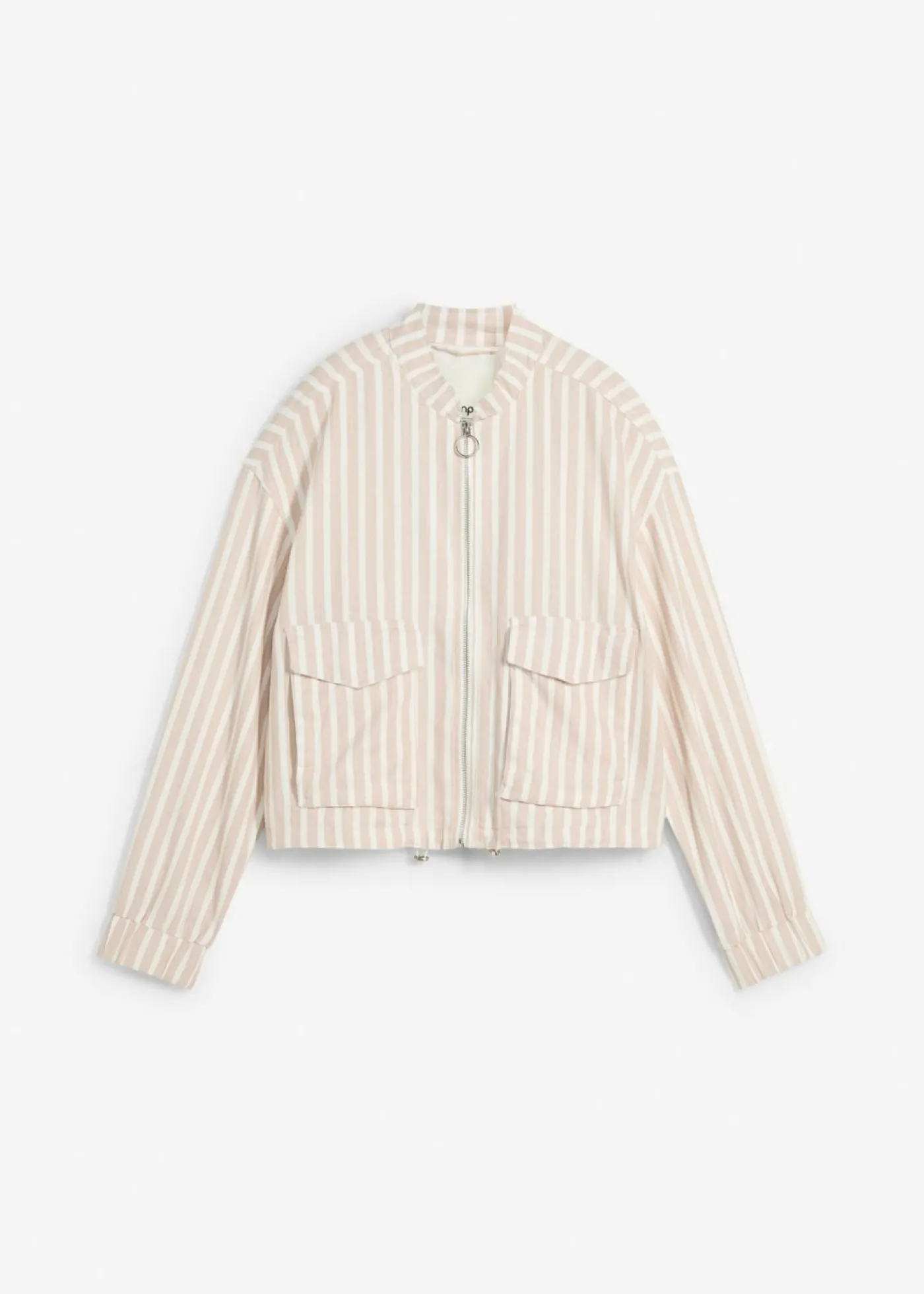 bonprix bonprix Chaqueta bomber con aspecto de lino beige almendra-blanco lana con rayas Outlet