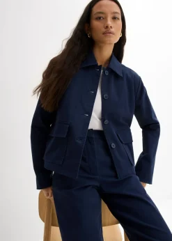 bonprix bonprix Chaqueta corta de entretiempo de mezcla de algodón orgánico elástico Azul marino New