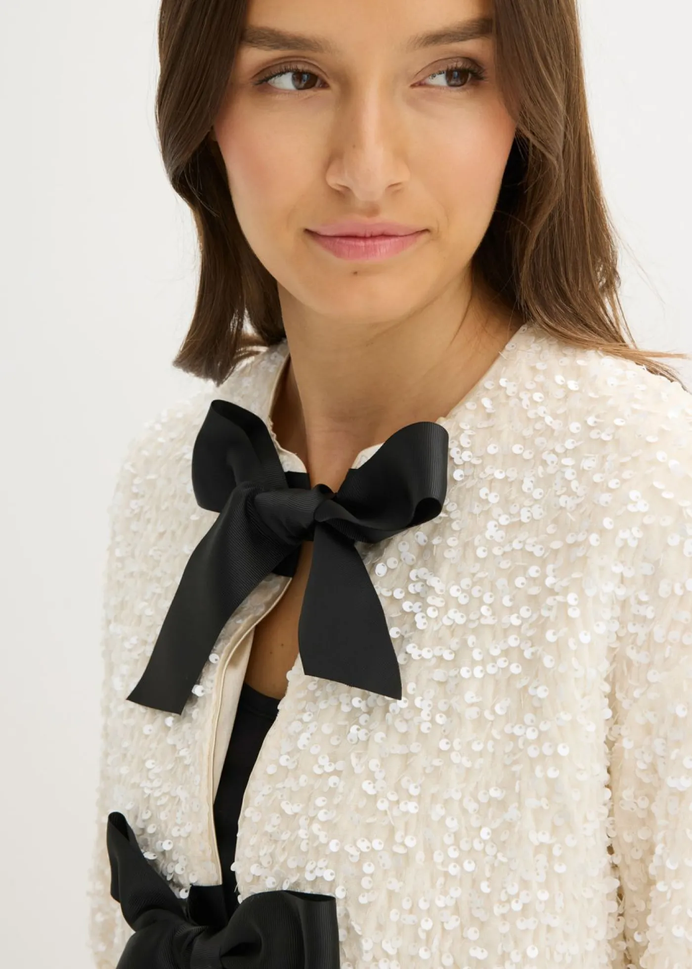 bonprix bonprix Chaqueta corta de lentejuelas Blanco lana Discount