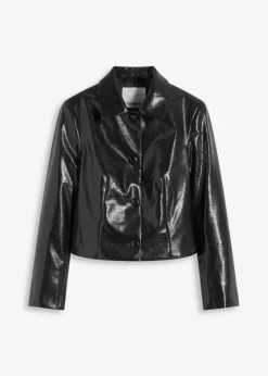 bonprix bonprix Chaqueta corta de piel sintética con acabado de cocodrilo brillante Negro Discount