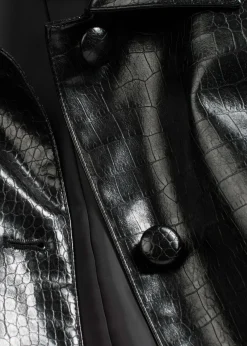 bonprix bonprix Chaqueta corta de piel sintética con acabado de cocodrilo brillante Negro Discount