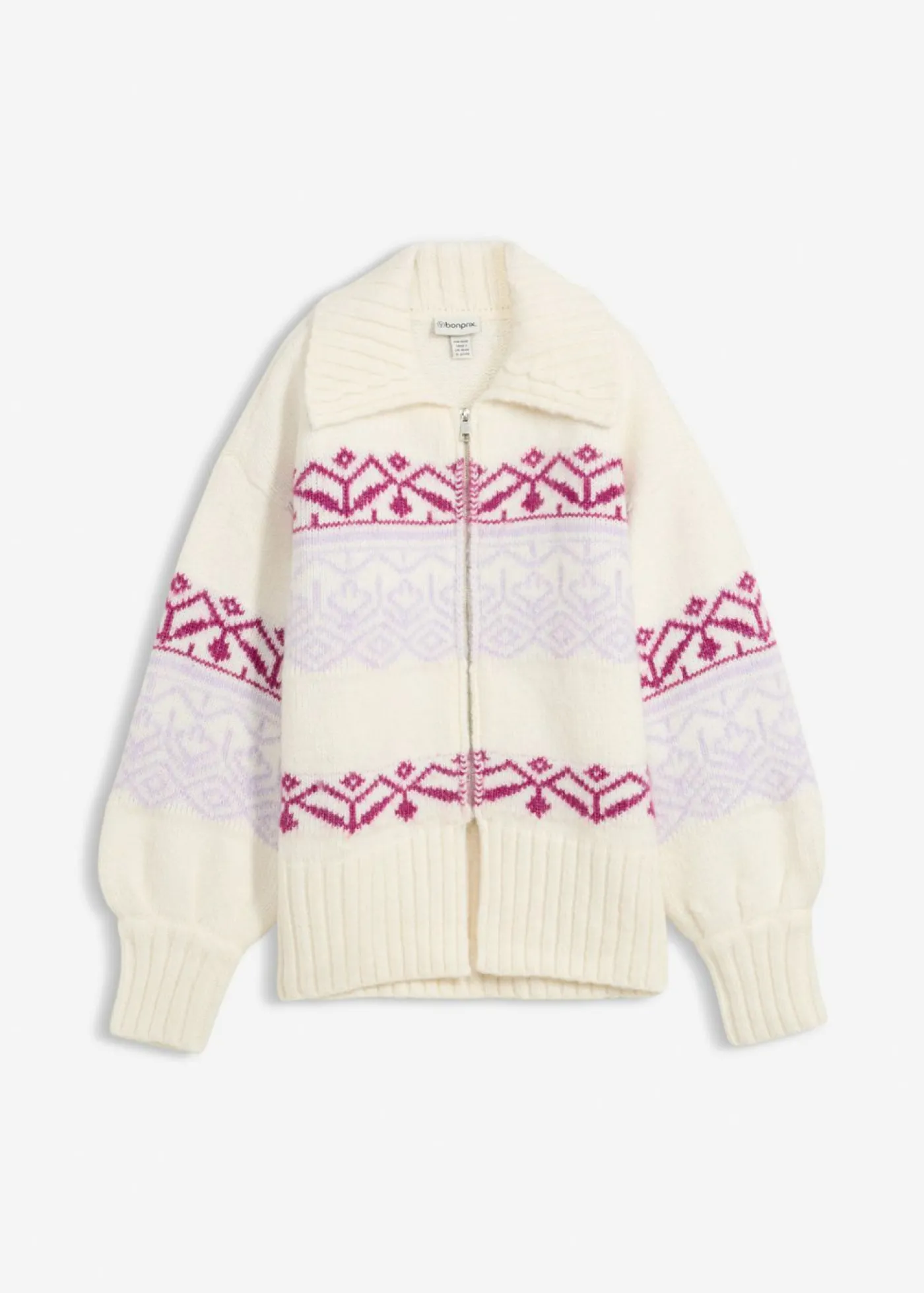 bonprix bonprix Chaqueta corta de punto con patrón nórdico blanco perla Online
