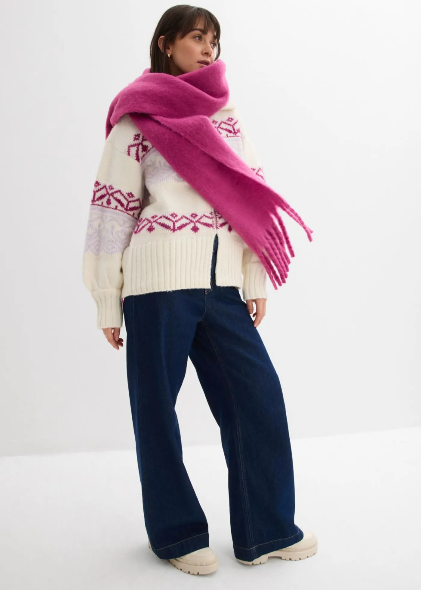 bonprix bonprix Chaqueta corta de punto con patrón nórdico blanco perla Online