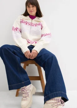 bonprix bonprix Chaqueta corta de punto con patrón nórdico blanco perla Online