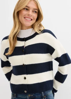 bonprix bonprix Chaqueta corta de punto fino blanco lana-azul marino rayas horizontales Clearance