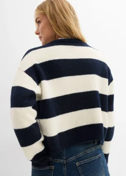 bonprix bonprix Chaqueta corta de punto fino blanco lana-azul marino rayas horizontales Clearance