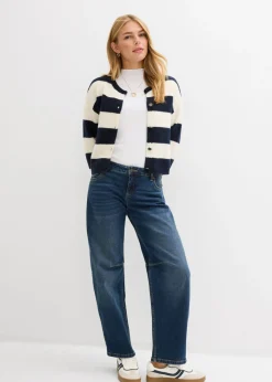 bonprix bonprix Chaqueta corta de punto fino blanco lana-azul marino rayas horizontales Clearance