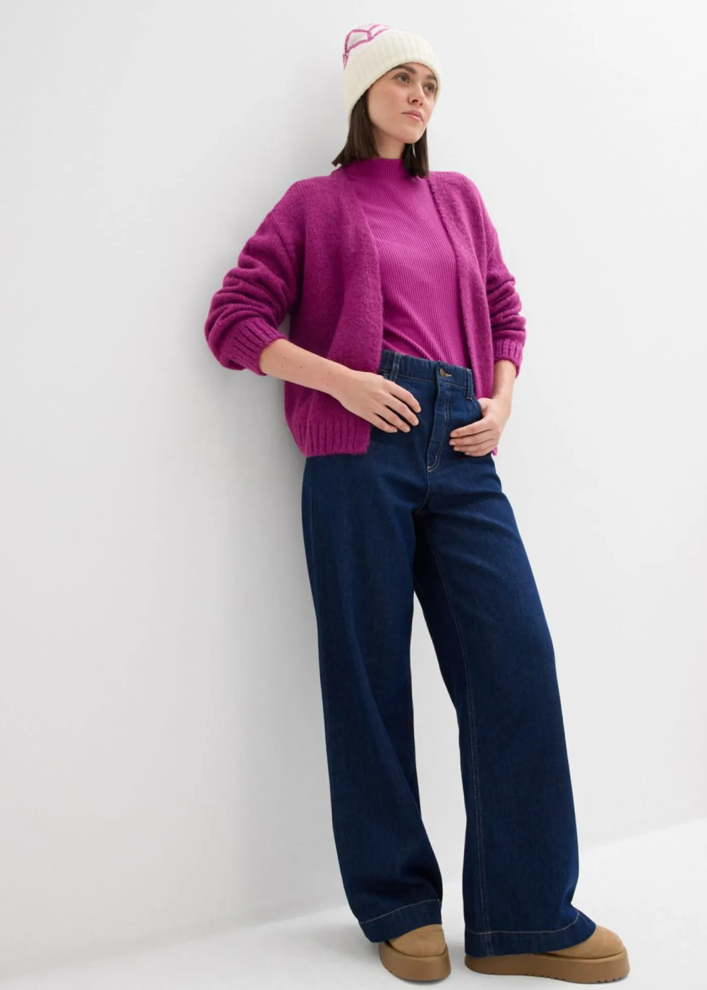 bonprix bonprix Chaqueta corta de punto grueso con corte holgado Fucsia oscuro Sale