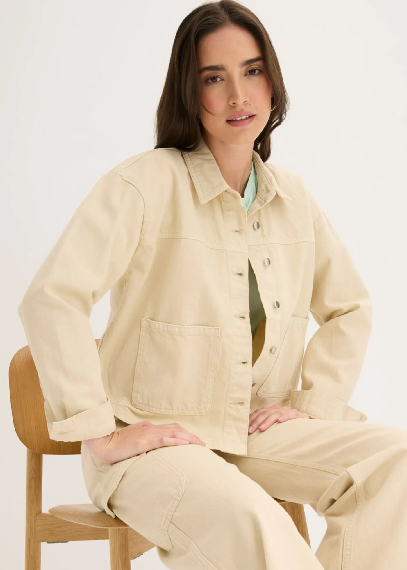 bonprix bonprix Chaqueta de algodón puro Arena claro Clearance
