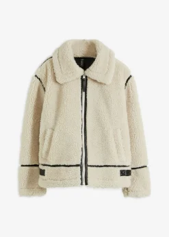 bonprix bonprix Chaqueta de borrego sintético Crema-negro Outlet