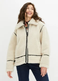 bonprix bonprix Chaqueta de borrego sintético Crema-negro Outlet