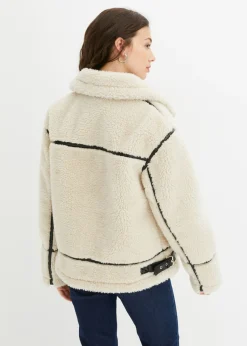 bonprix bonprix Chaqueta de borrego sintético Crema-negro Outlet