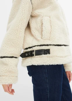 bonprix bonprix Chaqueta de borrego sintético Crema-negro Outlet