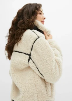 bonprix bonprix Chaqueta de borrego sintético Crema-negro Outlet