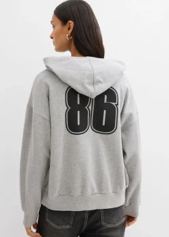bonprix bonprix Chaqueta de chándal ancha con capucha de algodón orgánico puro Gris claro jaspeado Best