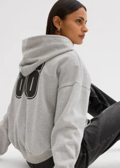 bonprix bonprix Chaqueta de chándal ancha con capucha de algodón orgánico puro Gris claro jaspeado Best