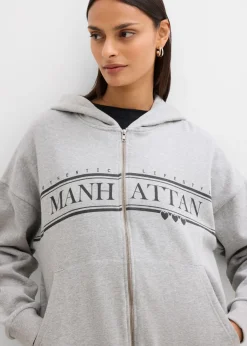bonprix bonprix Chaqueta de chándal ancha con capucha de algodón orgánico puro Gris claro jaspeado Best