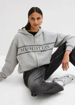 bonprix bonprix Chaqueta de chándal ancha con capucha de algodón orgánico puro Gris claro jaspeado Best