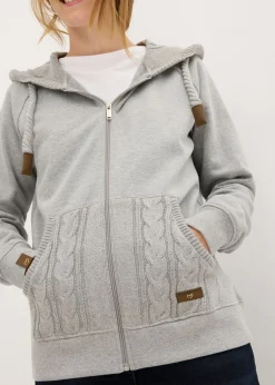 bonprix bonprix Chaqueta de chándal con capucha de punto y bolsillo Gris claro jaspeado New