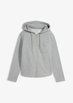 bonprix bonprix Chaqueta de chándal con capucha y poliéster reciclado Gris claro jaspeado Online